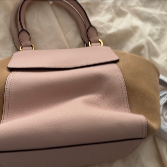 Tory Burch Mixed materials Half Moon Satchel.  Beige and Pink.  NWOT - Picture 3 of 11